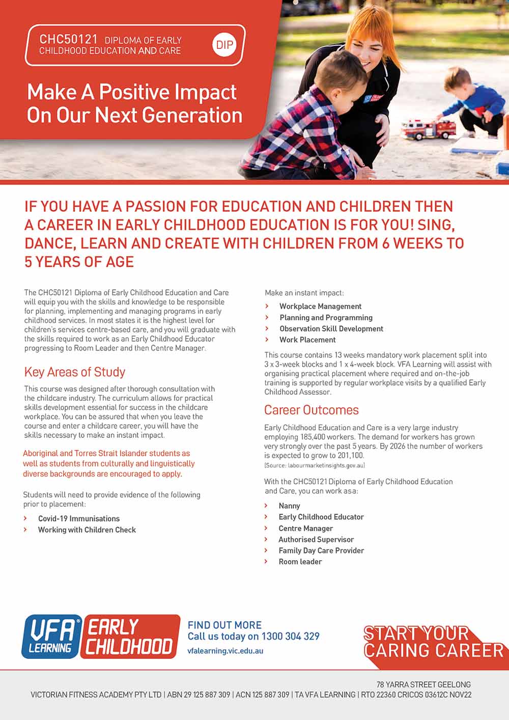 Diploma Of Early Childhood Education And Care VFA Learning   CHC50121 Diploma Of Early Childhood Education And Care Cover 